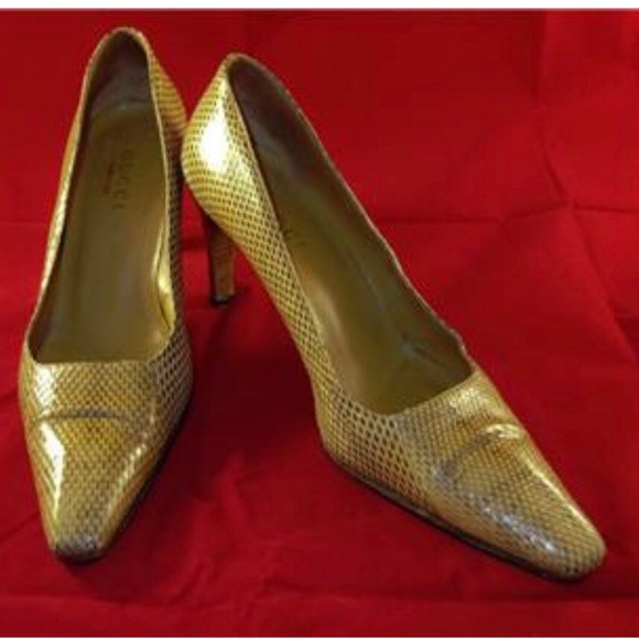 GUCCI VINTAGE Snakeskin Python Pumps Pale Yellow - Picture 3 of 4